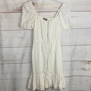 Angie White Button-Up Bubble Sleeve Dress Size XS